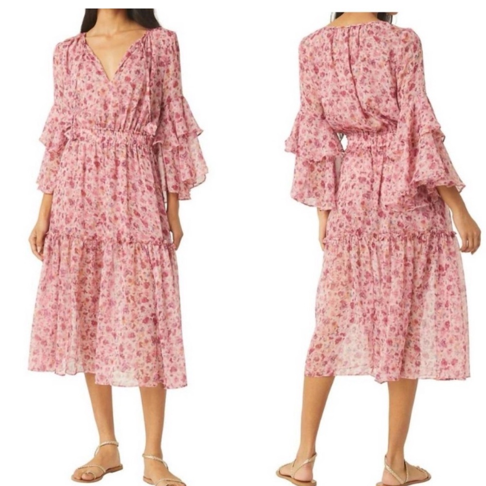 Misa Los Angeles Pink Floral Long Sleeve Dress
